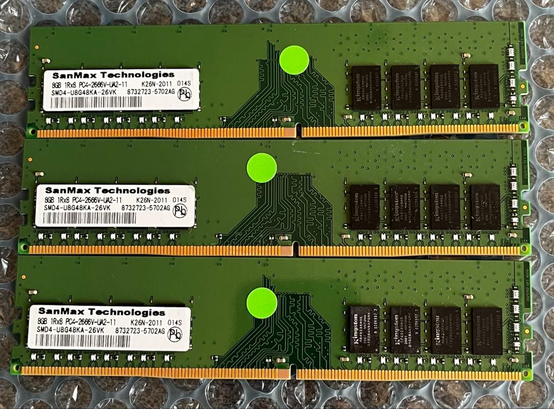 2*1様 SanMax DDR4-2666 8GB×3枚（計24GB） デスクト SanMax SMD4-U32G48K-26V-D SanMax DDR4 288pin DDR4-2666 CL19 32GB
