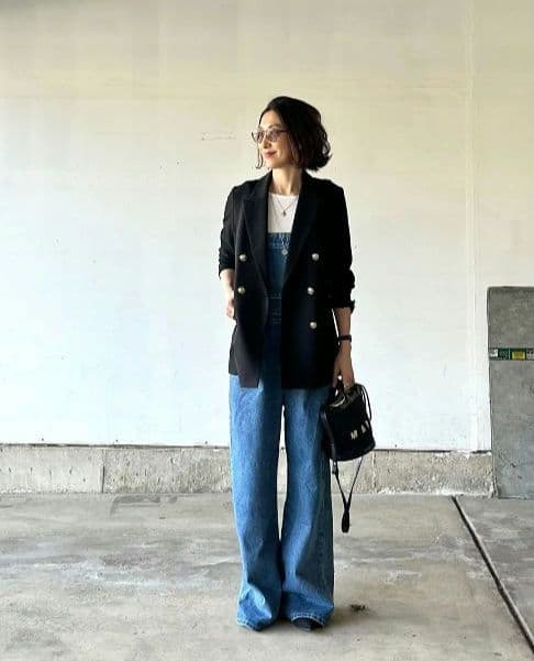 にゃっこ★CHECK&COFFEE デニムサロペット ブルー デニムブルー サロペット - メルカリ