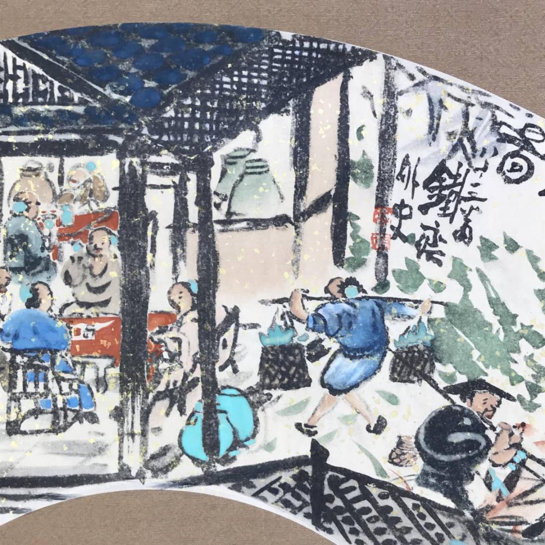 【複製】富岡鐵斎/扇面酒店図/人物図/印刷/工芸品/掛軸☆宝船☆AD-456