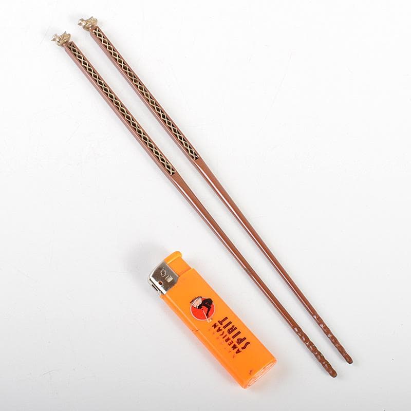 茶道具 梅龍軒作 銅製 鳥頭角透かし 象嵌 火箸 共箱 C 6641