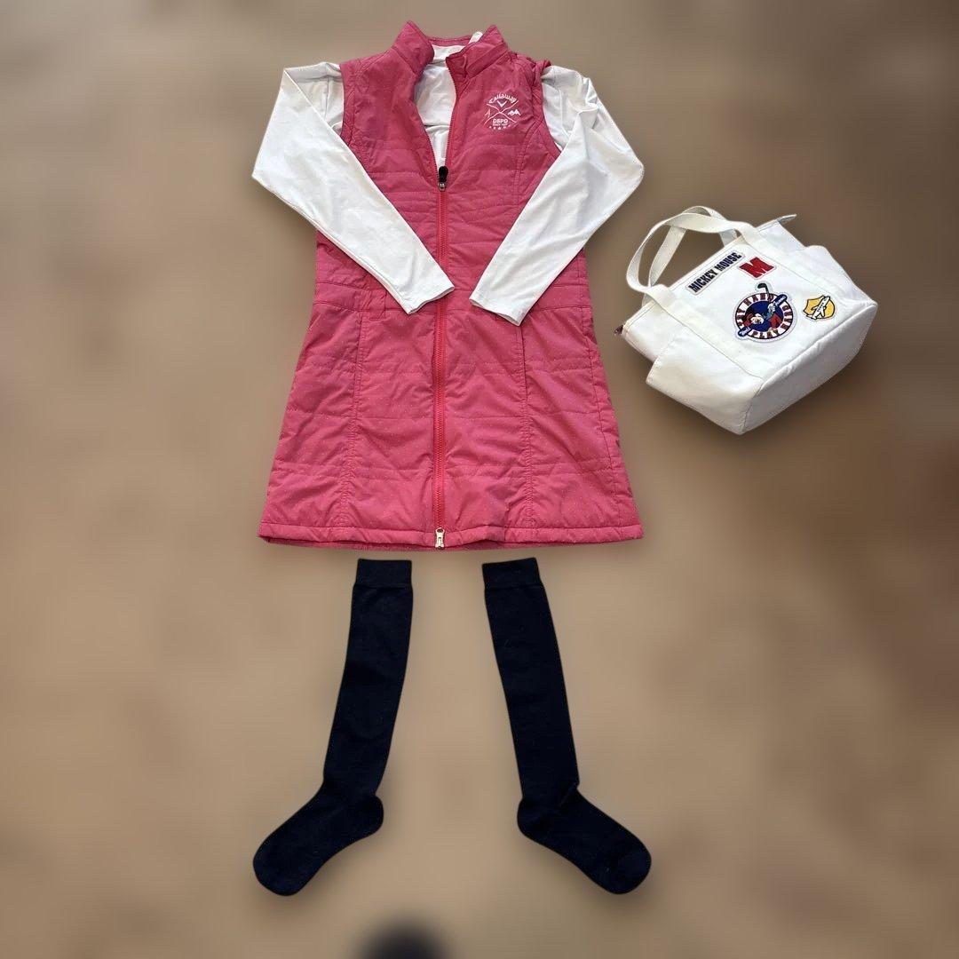 Callaway】キャロウェイ中綿ワンピースSピンク 3WAY 袖フード着脱可