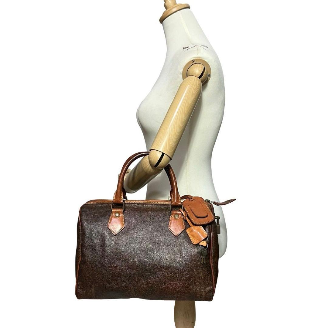 美品 ETRO エトロ ミニボストンバッグ ペイズリー柄 PVC ハンドバッグ