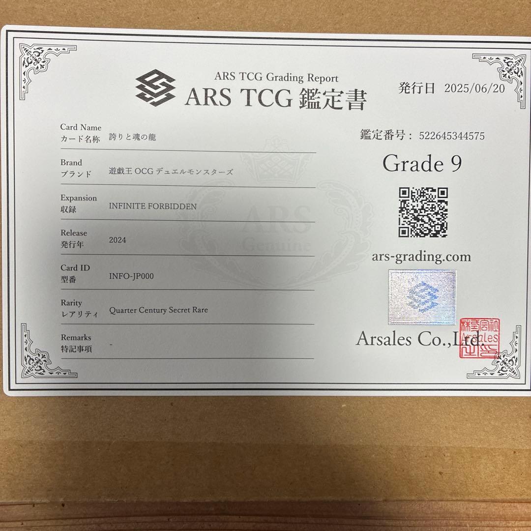 誇りと魂の龍　日版　ARS9 鑑定書付