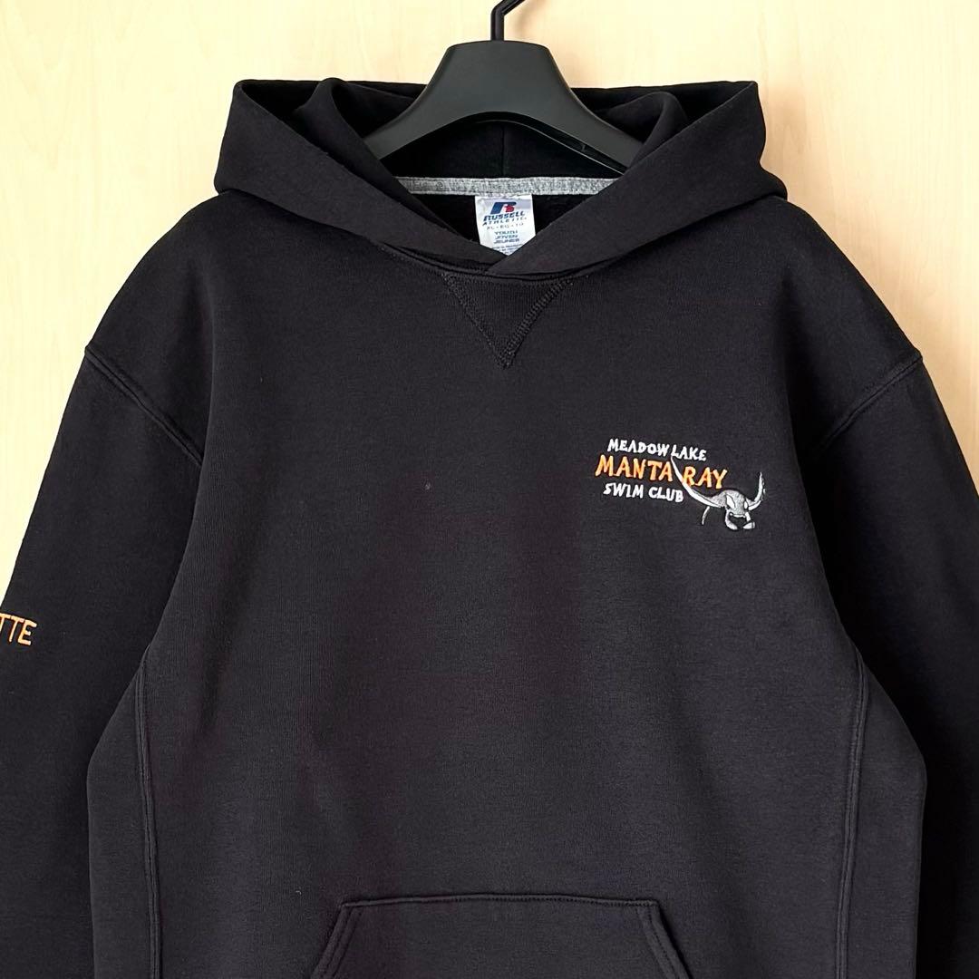 ラッセルアスレチック スウェットパーカー 古着 ユースXL 刺繍ロゴ 裏