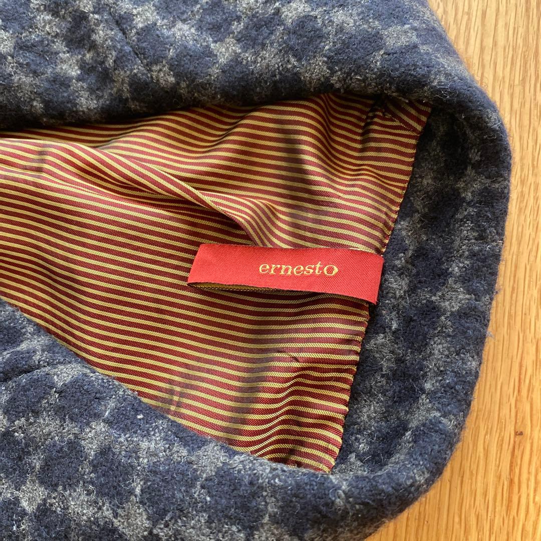 ERNESTO ネイビー×グレー ウールステンカラーコート S 44 ラグラン