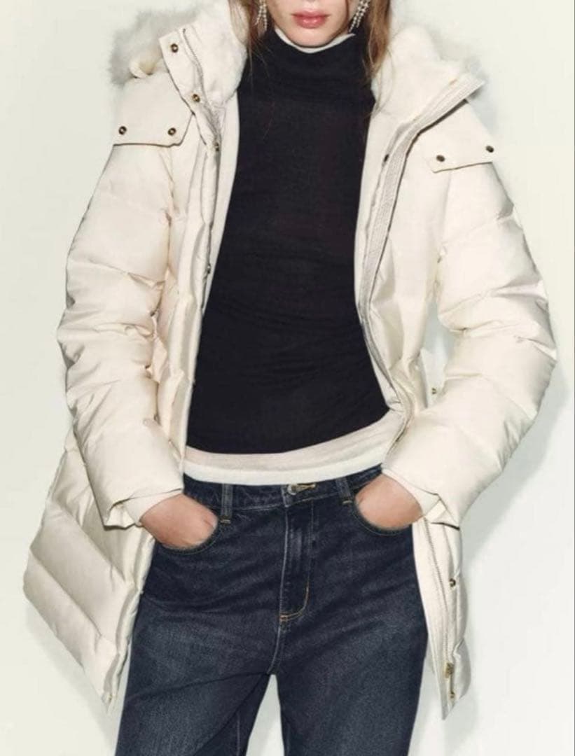 新品タグ付 今期 ZARA ベルト付き撥水加工ダウンコート - メルカリ