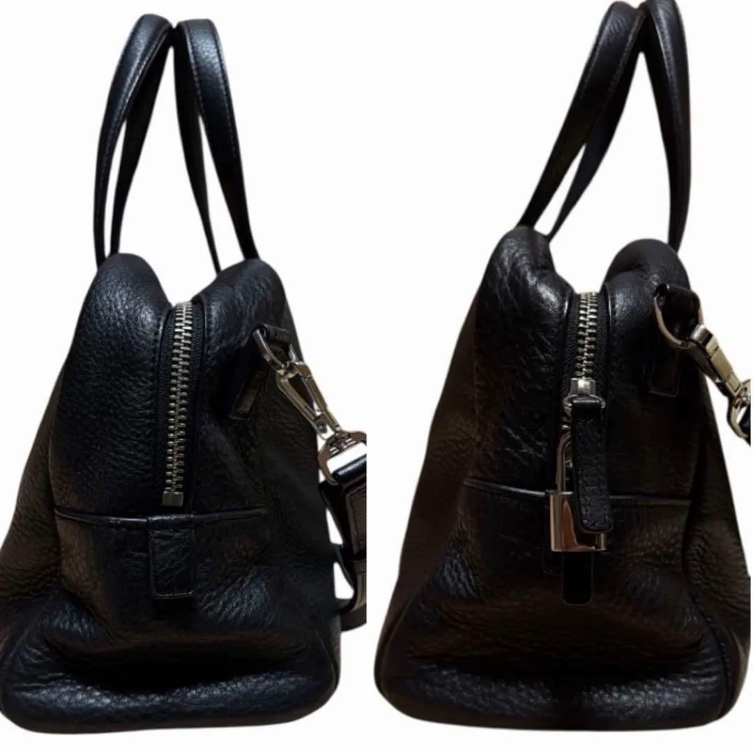 美品 agnes b 本革 2way ミニボストンバッグ エンボスロゴ ブラック