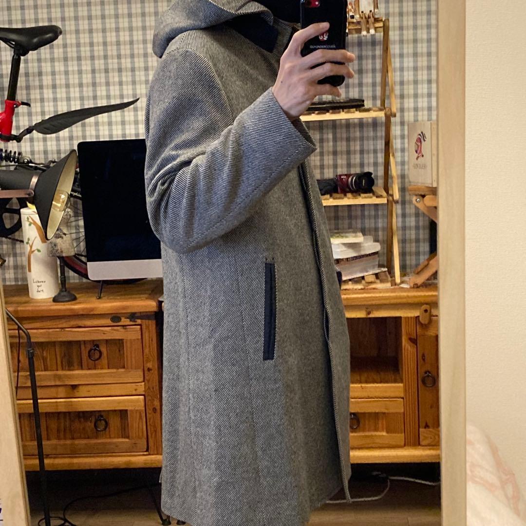 ランバンコレクション ツイードフードスタンドカラーコート ウール