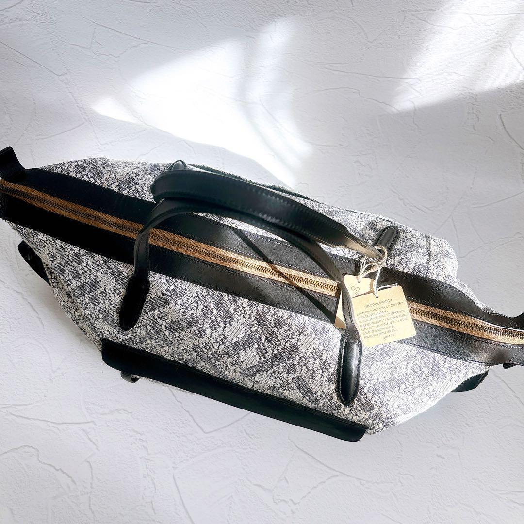 《20周年限定》genten ジャカードハタ ボストンバッグ 和紙 レザー 美品