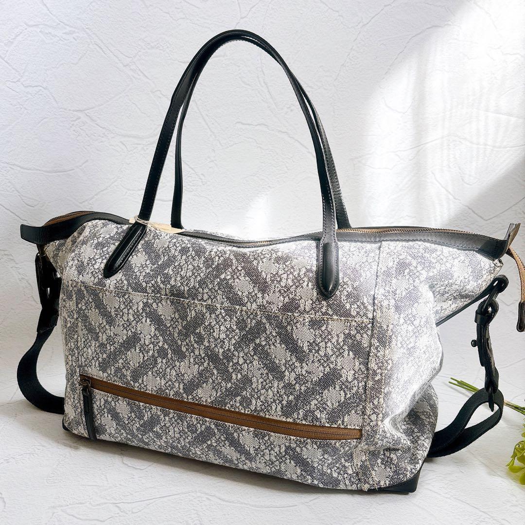 《20周年限定》genten ジャカードハタ ボストンバッグ 和紙 レザー 美品