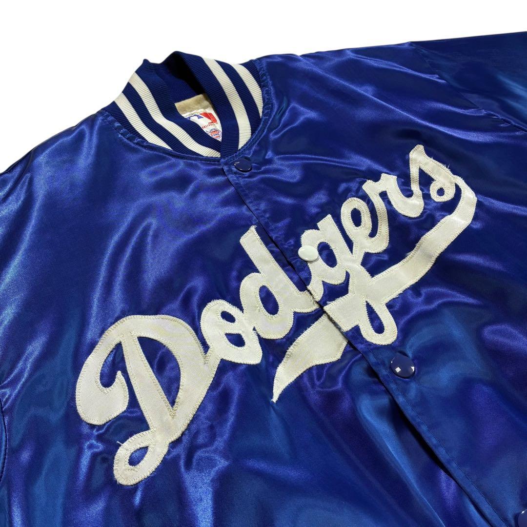 80s 90s USA製 Dodgers ナイロン スタジャン L 青 白 - ウェア