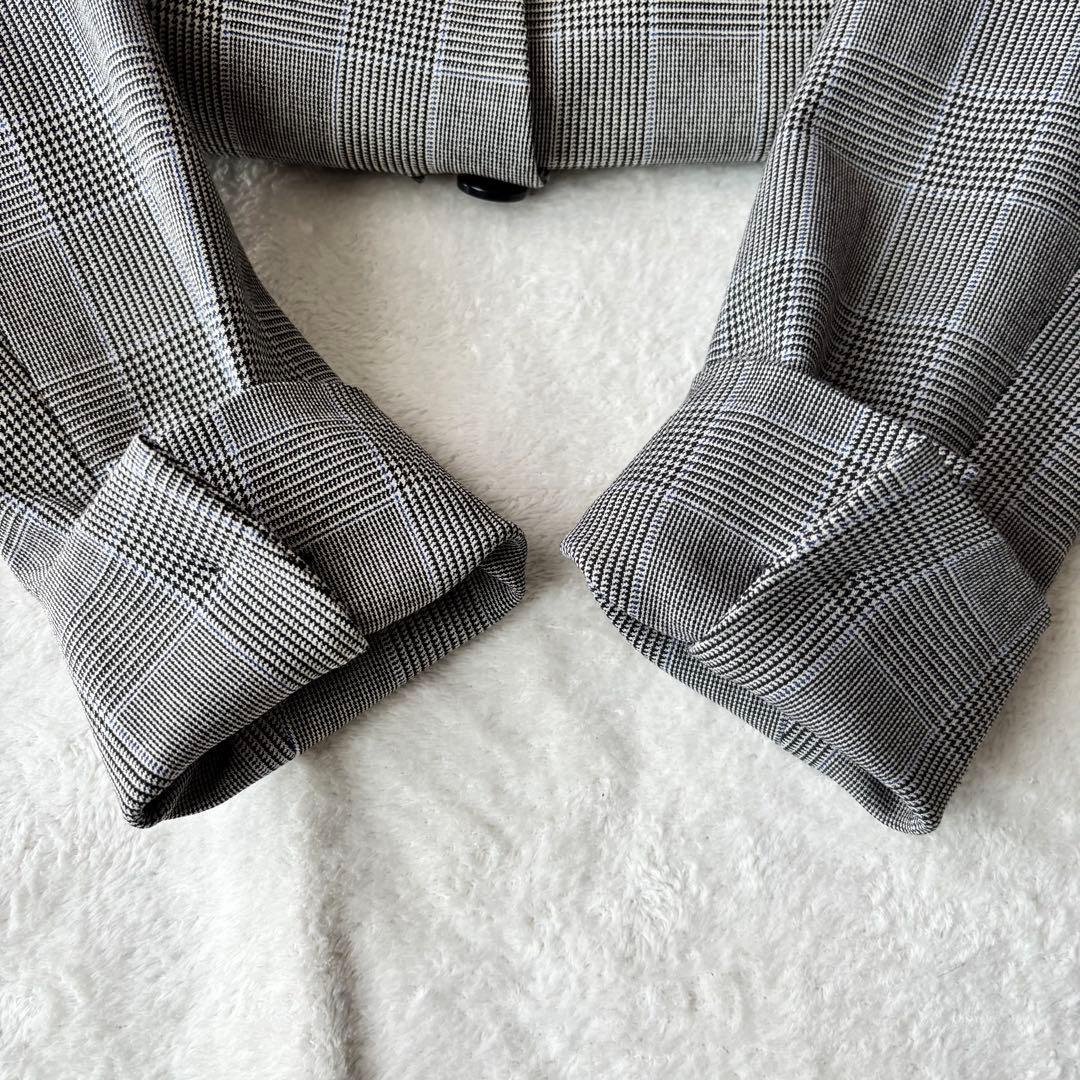PLST プラステ チェック柄 セットアップ スーツ グレー M ノーカラー