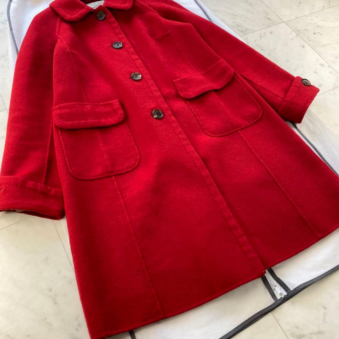 カシミヤ混◎バーバリーロンドン ダブルフェイス コート 赤 レッド