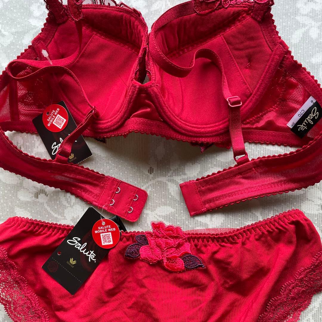 ワコール サルート 螺旋階段 ブラジャーC70 スタンダードショーツM 赤