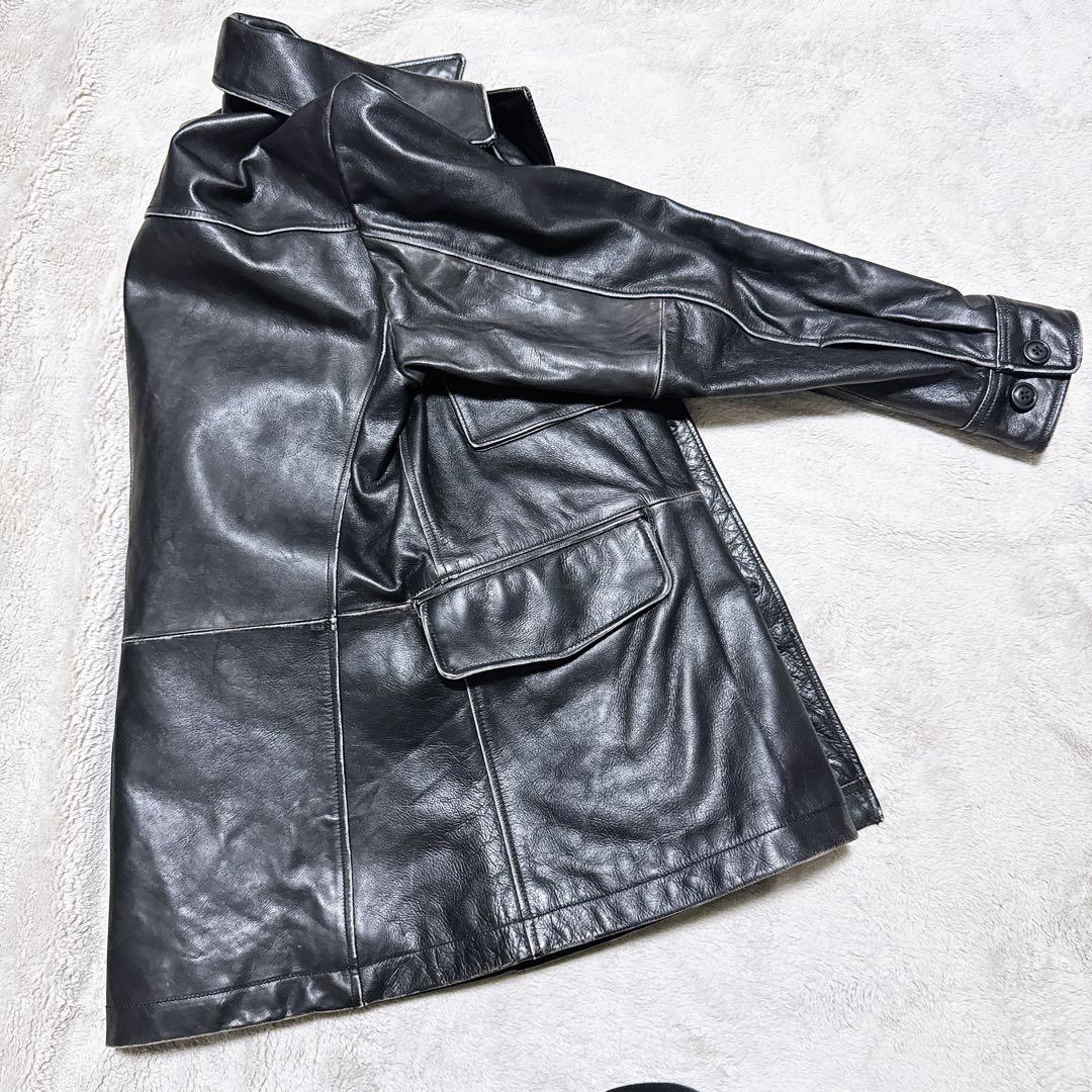 《オススメ》OLD GAP レザーカーコート 黒 牛革カウレザー M相当