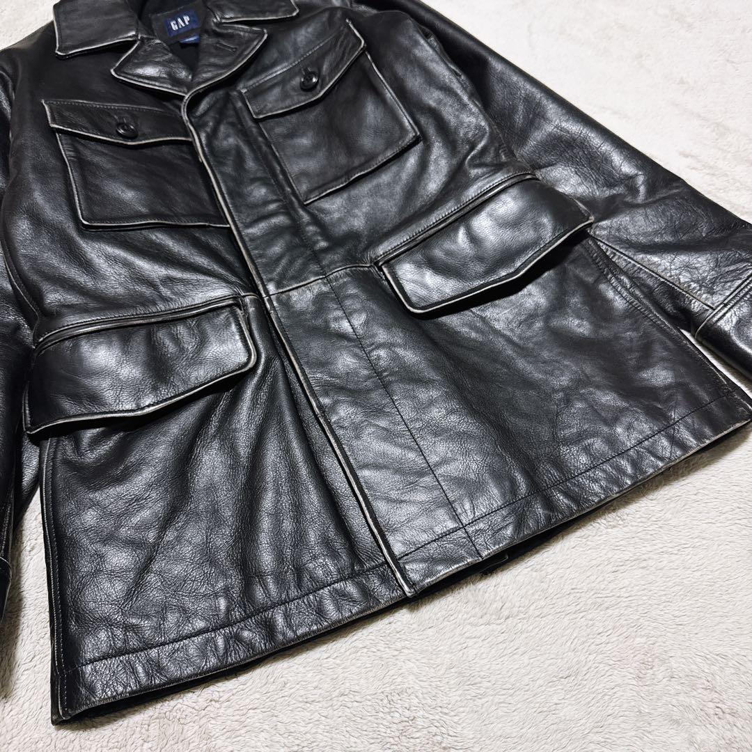 《オススメ》OLD GAP レザーカーコート 黒 牛革カウレザー M相当