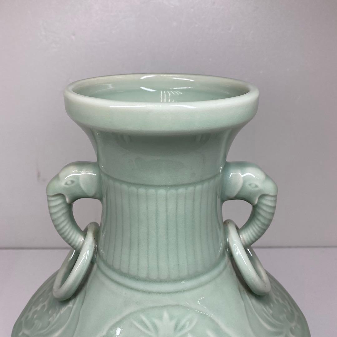 中国 竜泉窯 青磁花瓶 高さ約38㎝ タコヒ 東さ7-0302④