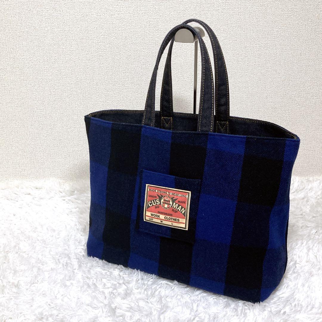 極美品】クッシュマン リバーシブル デニム チェック トートバッグ