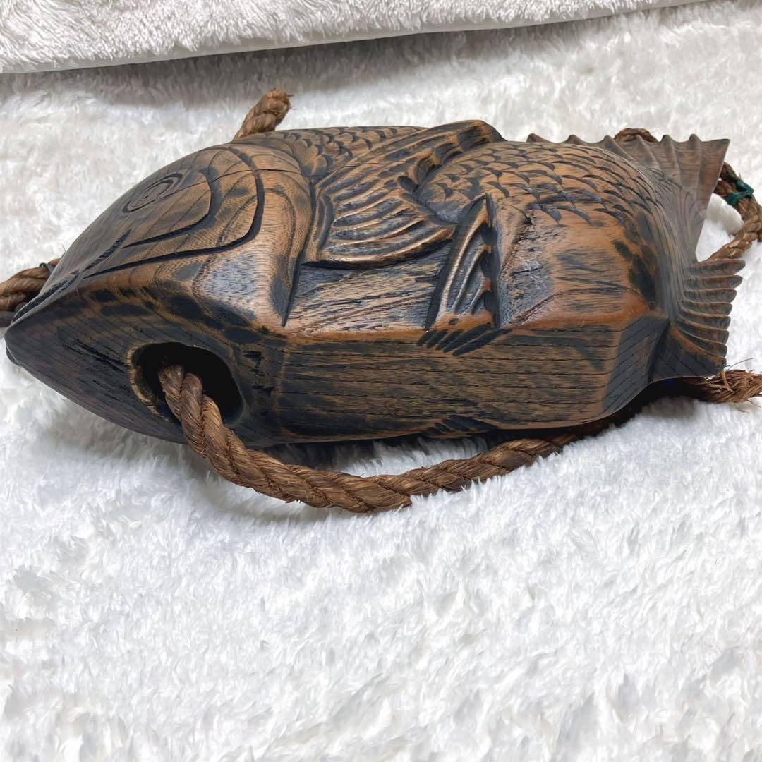 囲炉裏 自在鉤 横木 木彫り 鯛 古民具 レトロ 全長40cm 栄水刻 彫刻