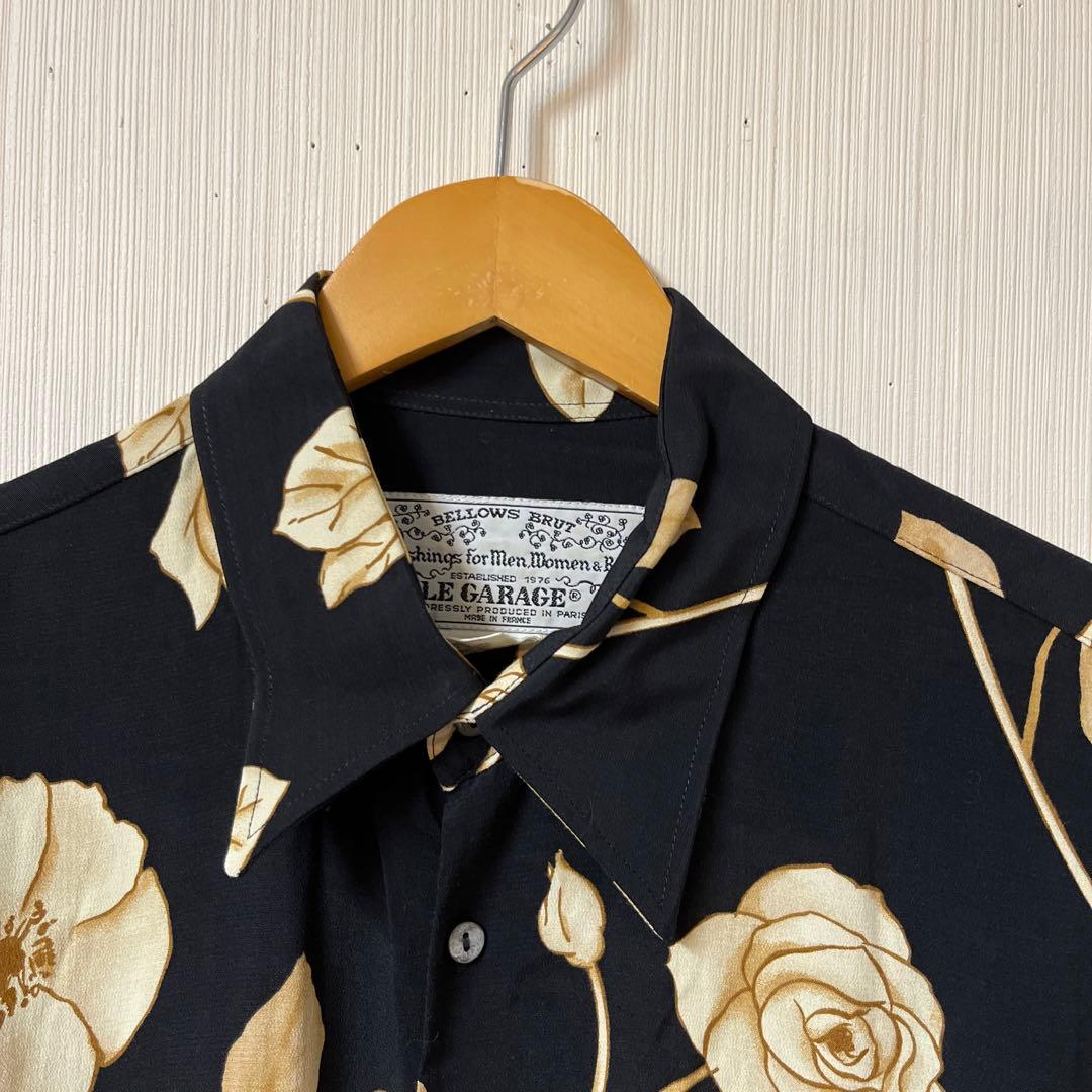 LE GARAGE ルガラージュ シャツ XL程 黒 花柄 フランス製 レーヨン