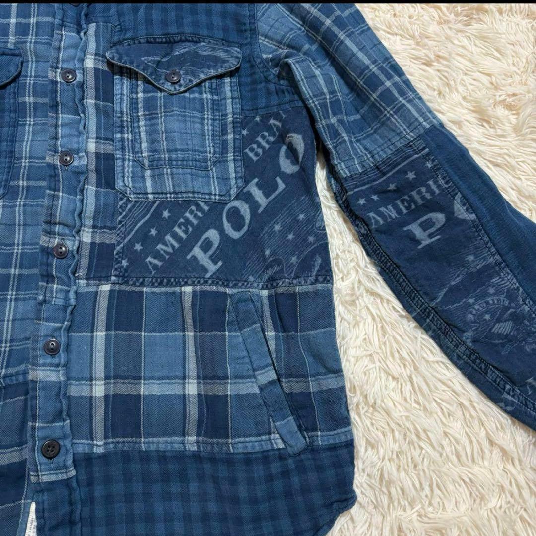 美品 ポロラルフローレン パッチワーク シャツ 長袖 インディゴ