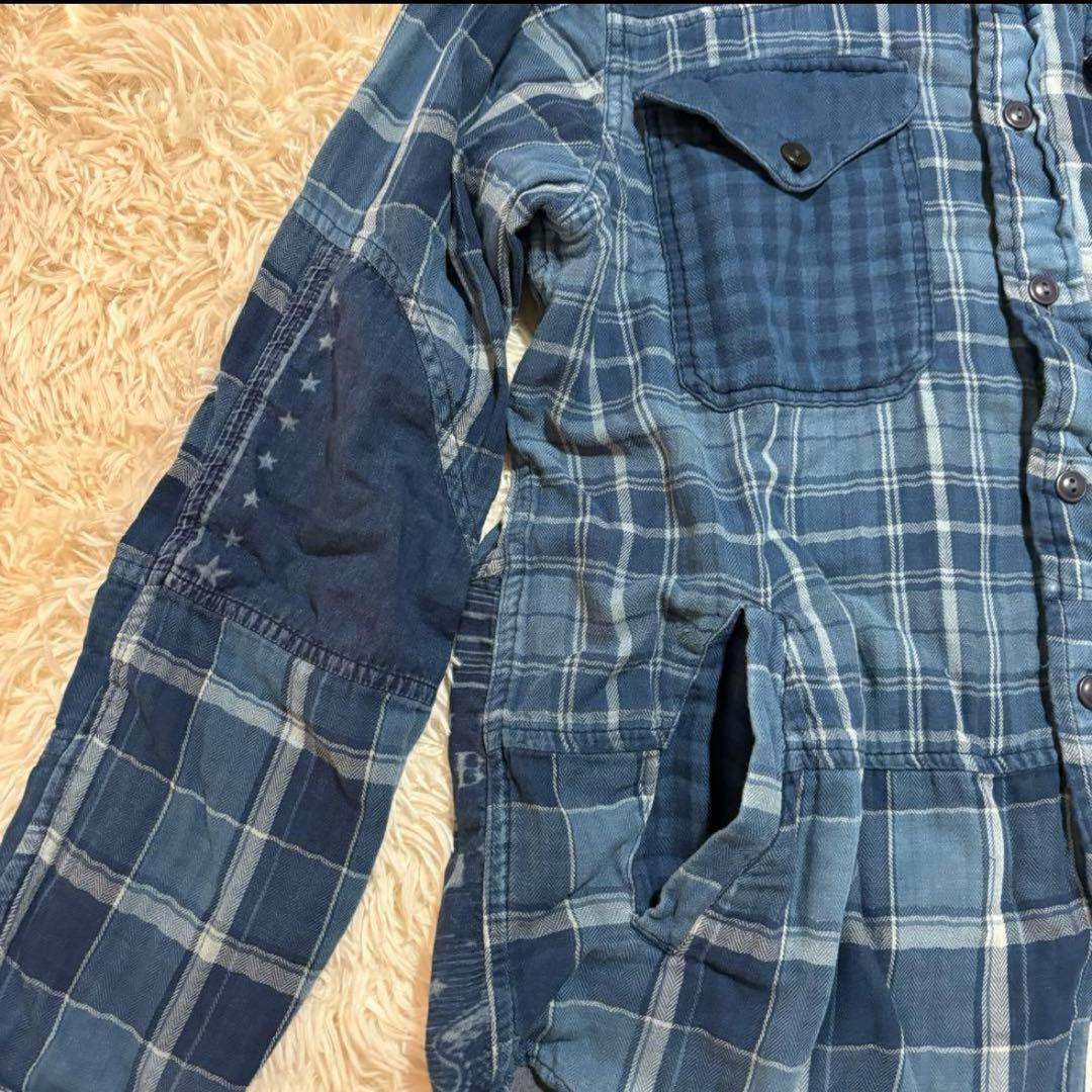 美品 ポロラルフローレン パッチワーク シャツ 長袖 インディゴ