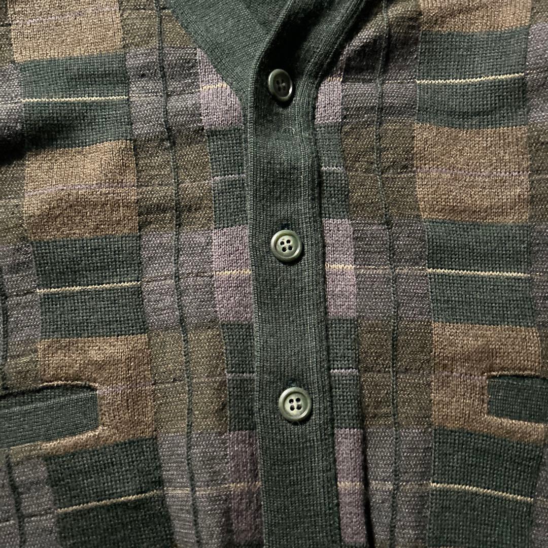 ヴィンテージ チェック レトロ アートパターン ニット カーディガン