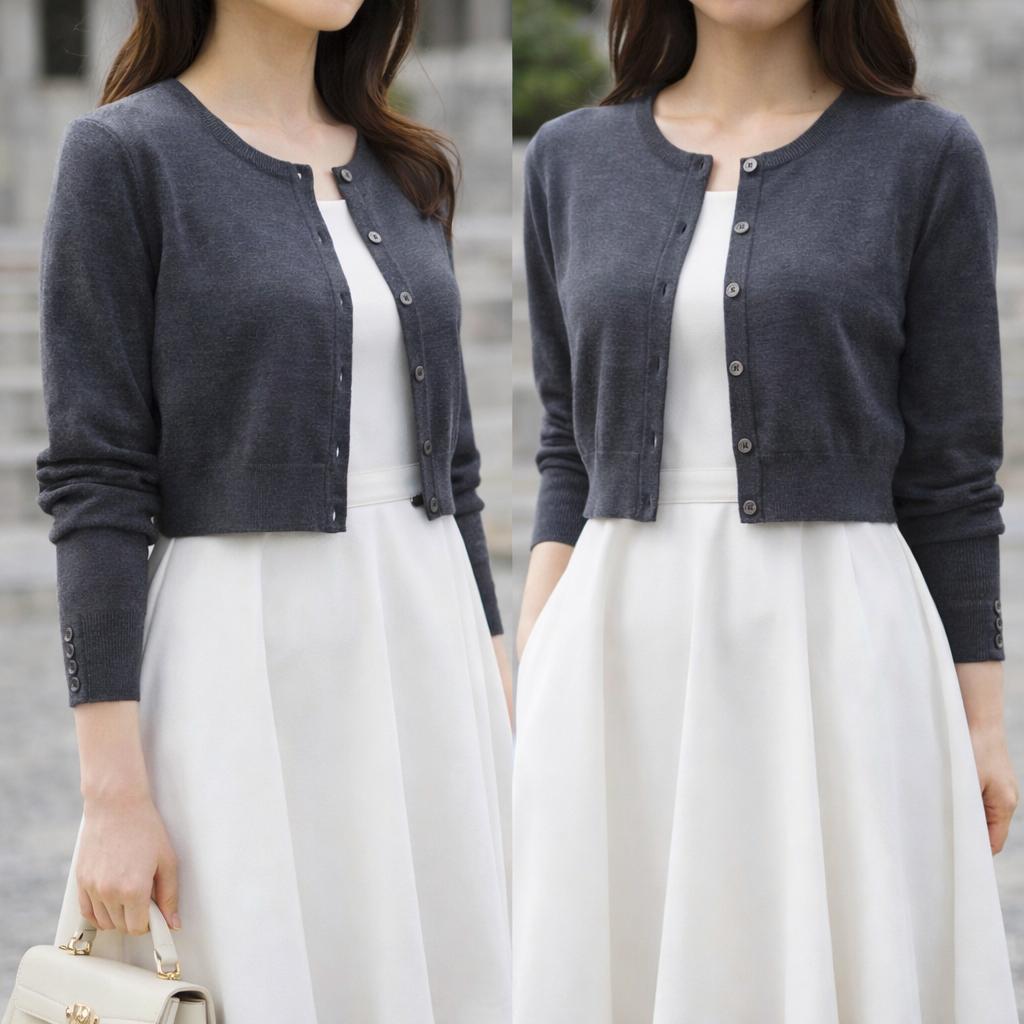 42☆タグ付 FOXEY サイズ42 ウール ボレロカーディガン グレー 近年