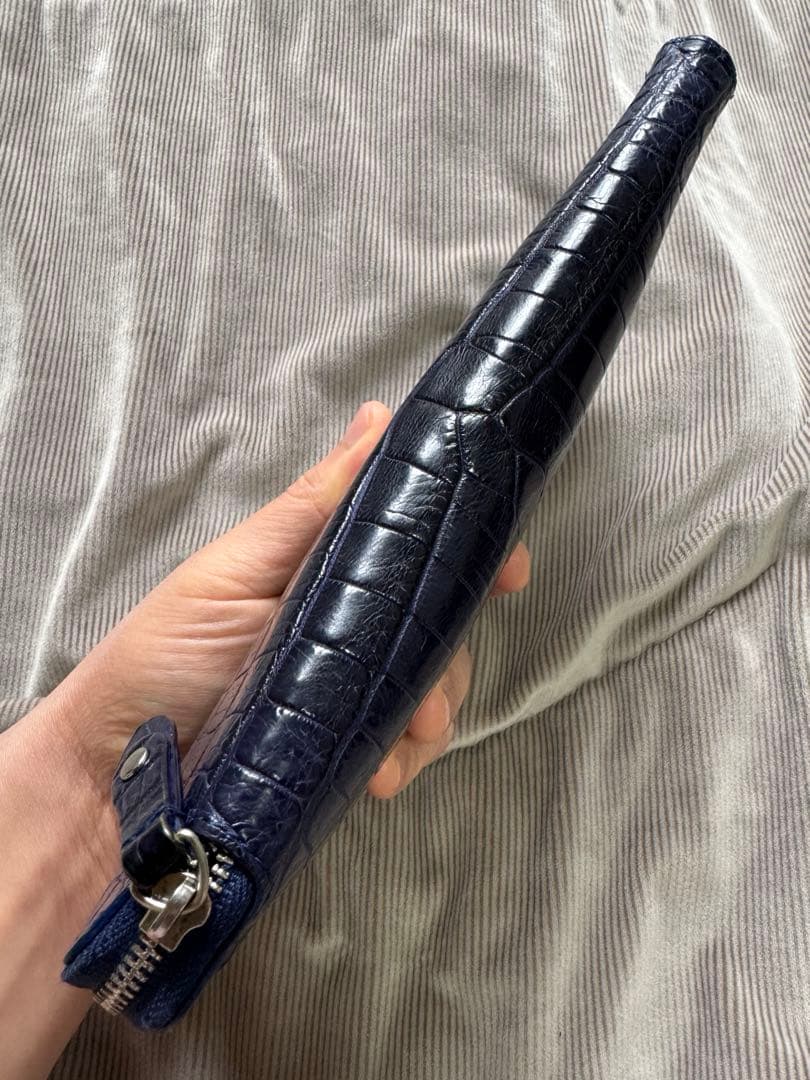 渋い！ ナイルクロコダイル 長財布 クラッチ ネイビー センター1枚革