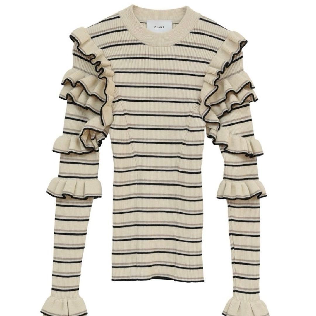CLANE FRILL SLEEVE KNIT TOPS サイズ1 BORDER FRILL SLEEVE KNIT TOPS（ニット/セーター）｜CLANE（クラネ）の