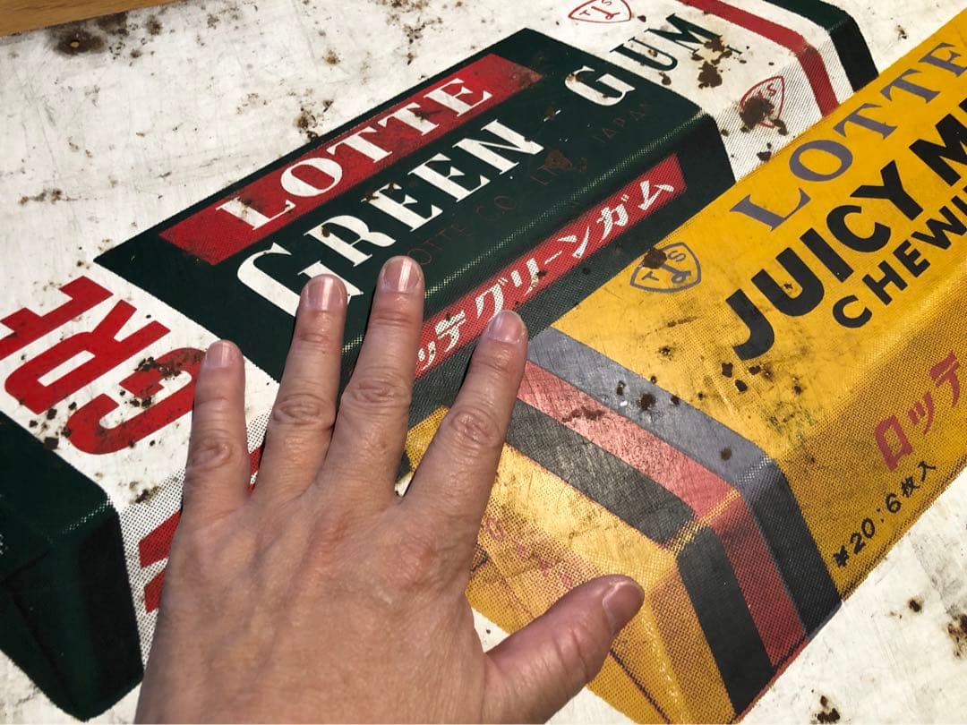 ロッテ　チューインガム　ガーナチョコ　ホーロー看板　昭和レトロ