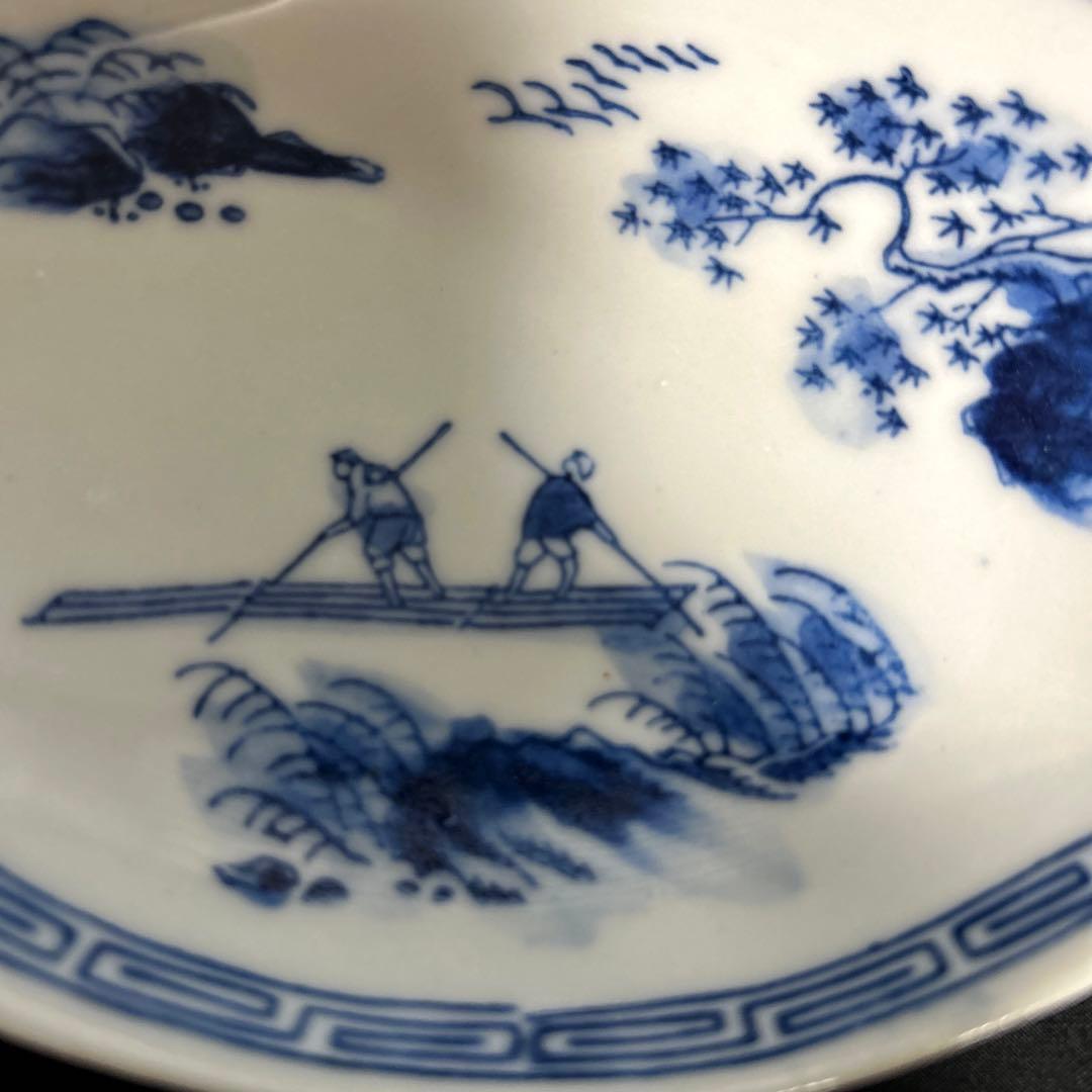 骨董品 古伊万里 染付山水人物画 菱型皿 舟形皿 変形小鉢 アンティーク