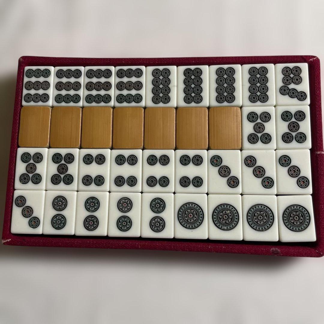 【希少】昭和レトロ 骨牌 竹背 麻雀牌セット 手彫り 手作り 高級品