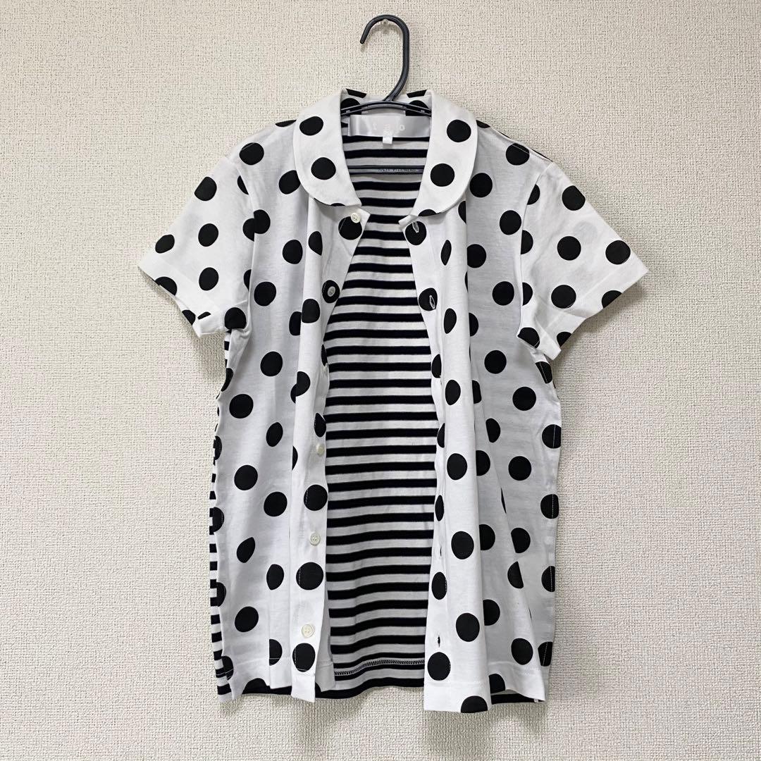 TAO コムデギャルソン 丸襟ブラウス ポロシャツ ドット ストライプ 半袖