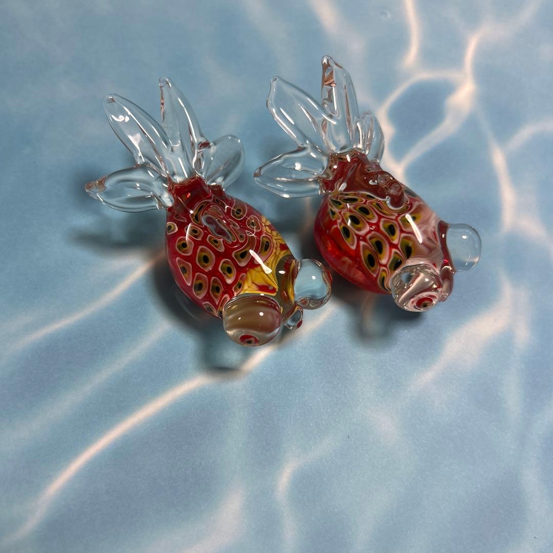 金魚 ガラスペーパーウェイト ミルフィオリ ガラス 文鎮 出目金 置物