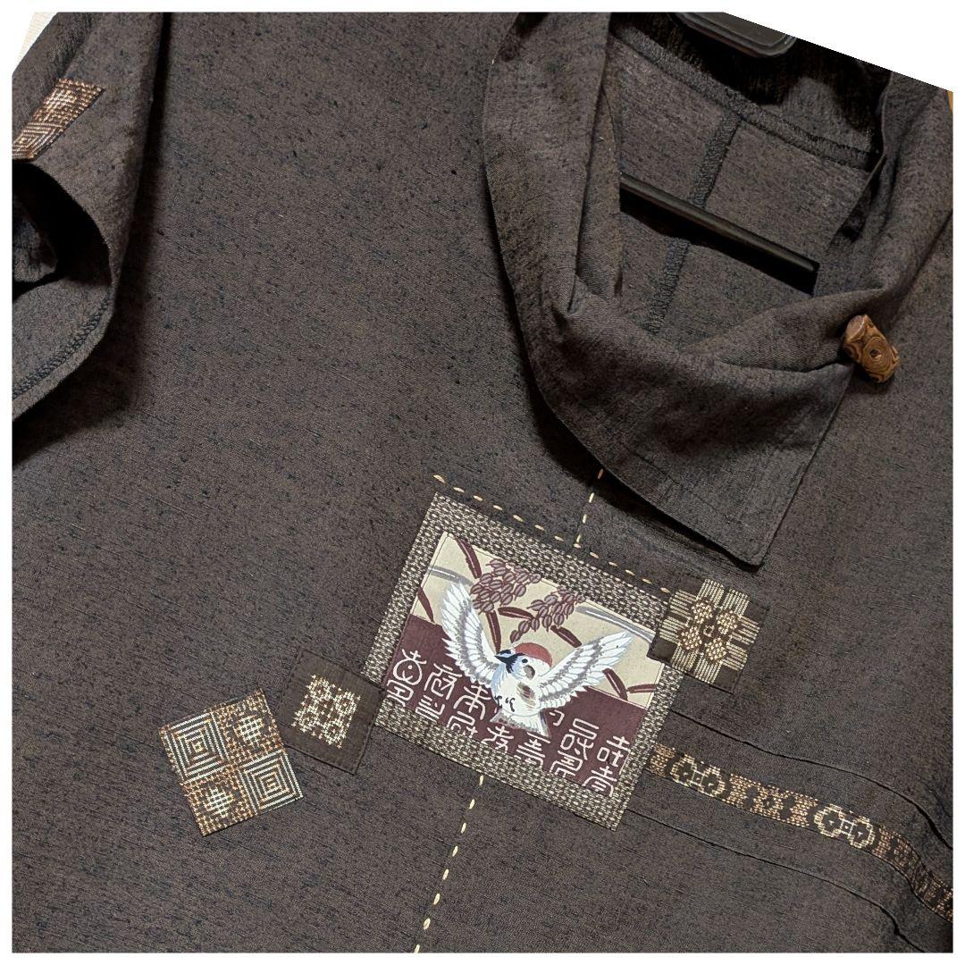 結城紬 ♥反物～古布リメイクフレンチブラウス 雀柄＆大島紬 - メルカリ