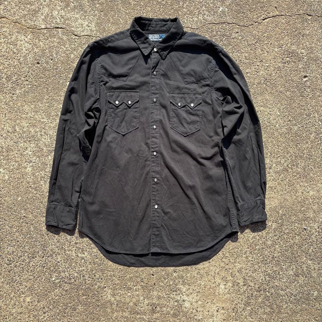 ラルフローレン　ウェスタンシャツ　ブラック　90s 90sラルフローレン ブラックポプリンウエスタンシャツ ポニー無し