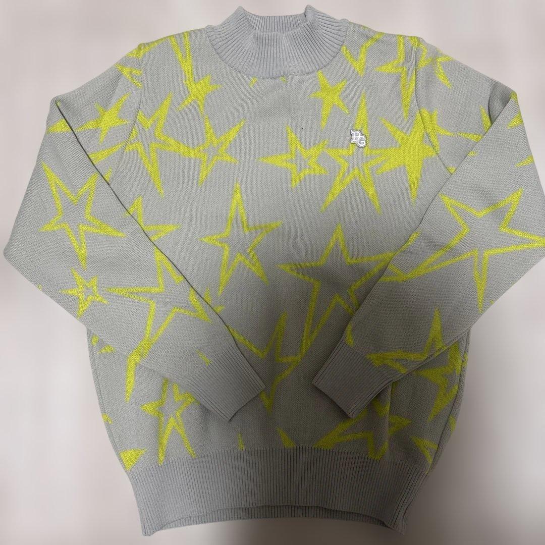 PEARLY GATES 星柄セーター グレー/イエロー PEARLY GATES（パーリーゲイツ） ニット セーター 12G部分ジャガード
