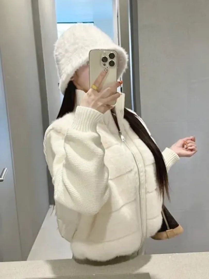 DHOLIC エコファー ダウン ジャンパー 韓国 DHOLIC 2WAYニット スリーブ エコファー ダウン ジャンパー 韓国