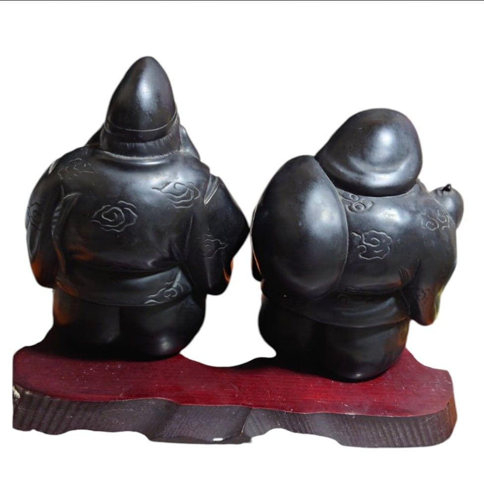 七福神 大黒天 恵比寿 陶器置物 ペア 台座付き 重量級 昭和レトロ