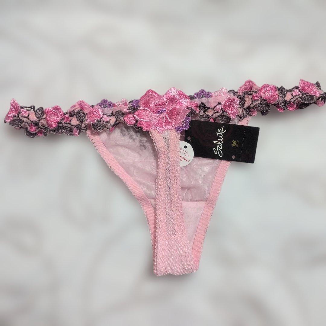 サルート ピンク 花柄 ブラC85TバックLガーターベルトM3セット 色移り