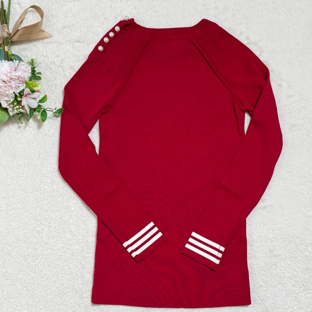 ボーダーズアットバルコニー パール ニット 赤 36 S 現行タグ 近年