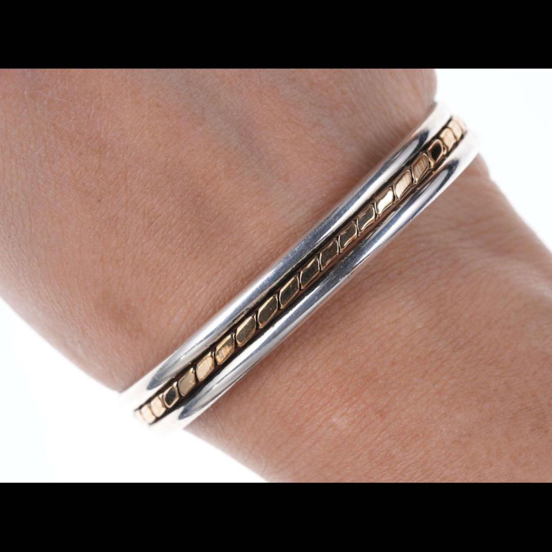 ビンテージ1970'sナバホシルバーゴールドフィルドツイストバングルUSA