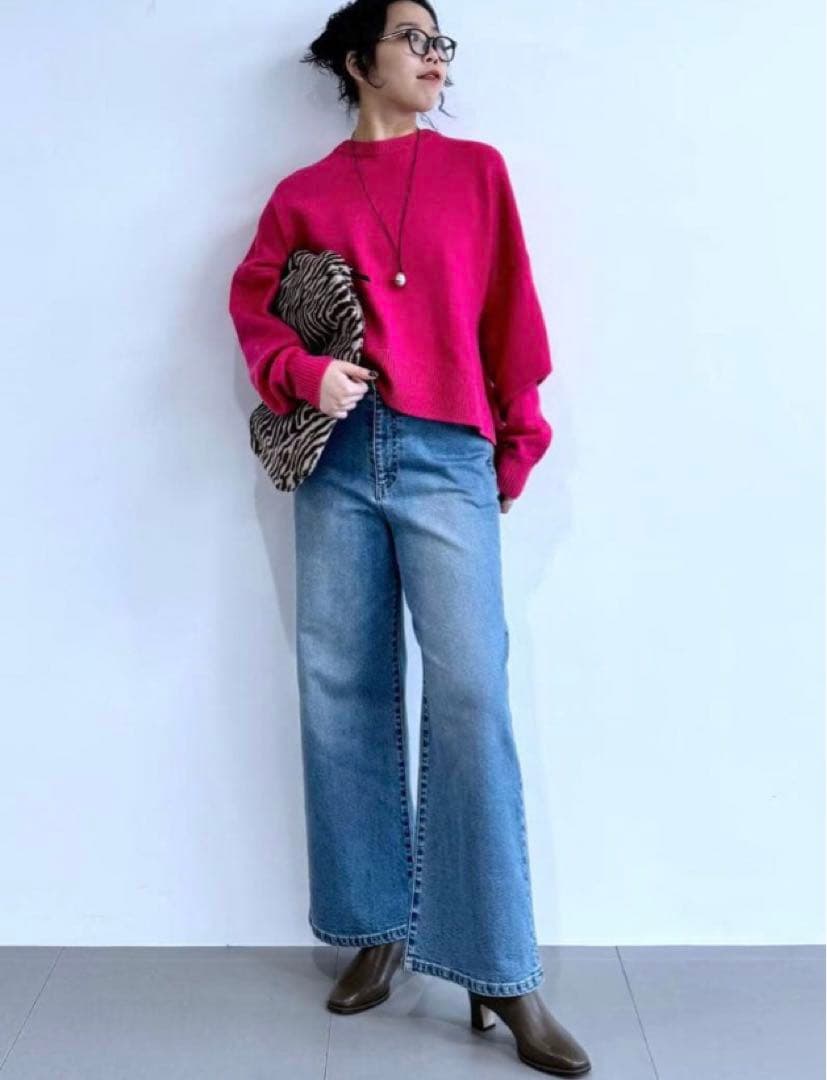 試着のみ♪ソフトウエストワイドデニムパンツ【現在販売中】バンヤード