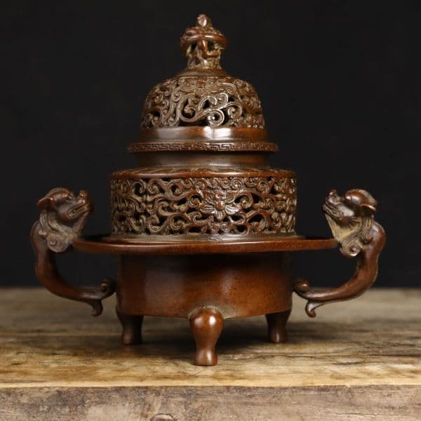 兽耳缠枝莲三足薰炉 招财炉 集财香炉 重工