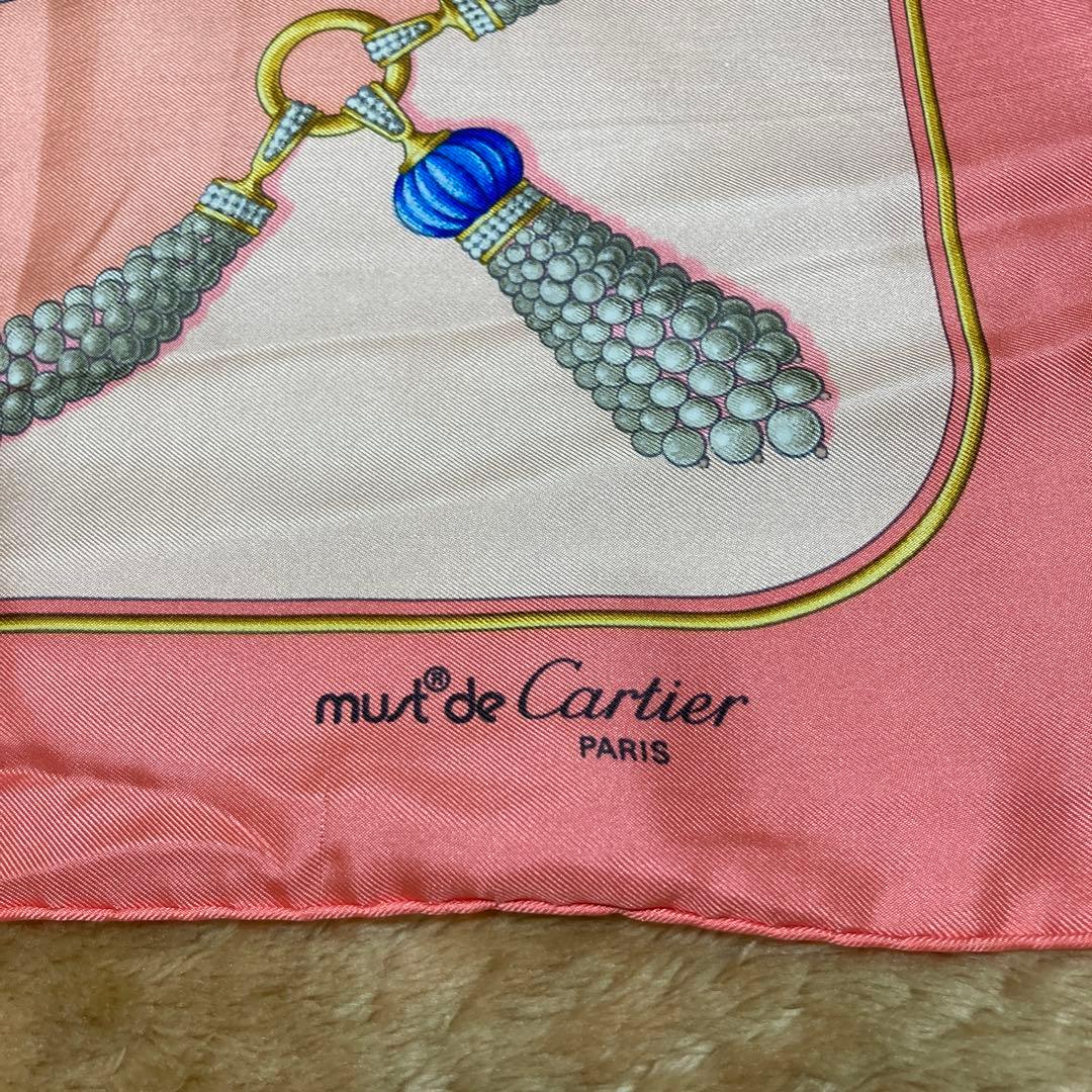 可愛い Cartier カルティエ シルク 大判スカーフ サーモンピンク