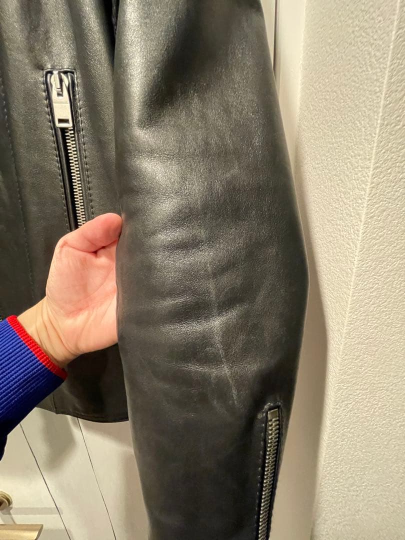 バレンシアガ 黒レザー シングル ライダースジャケット 48 定価50万