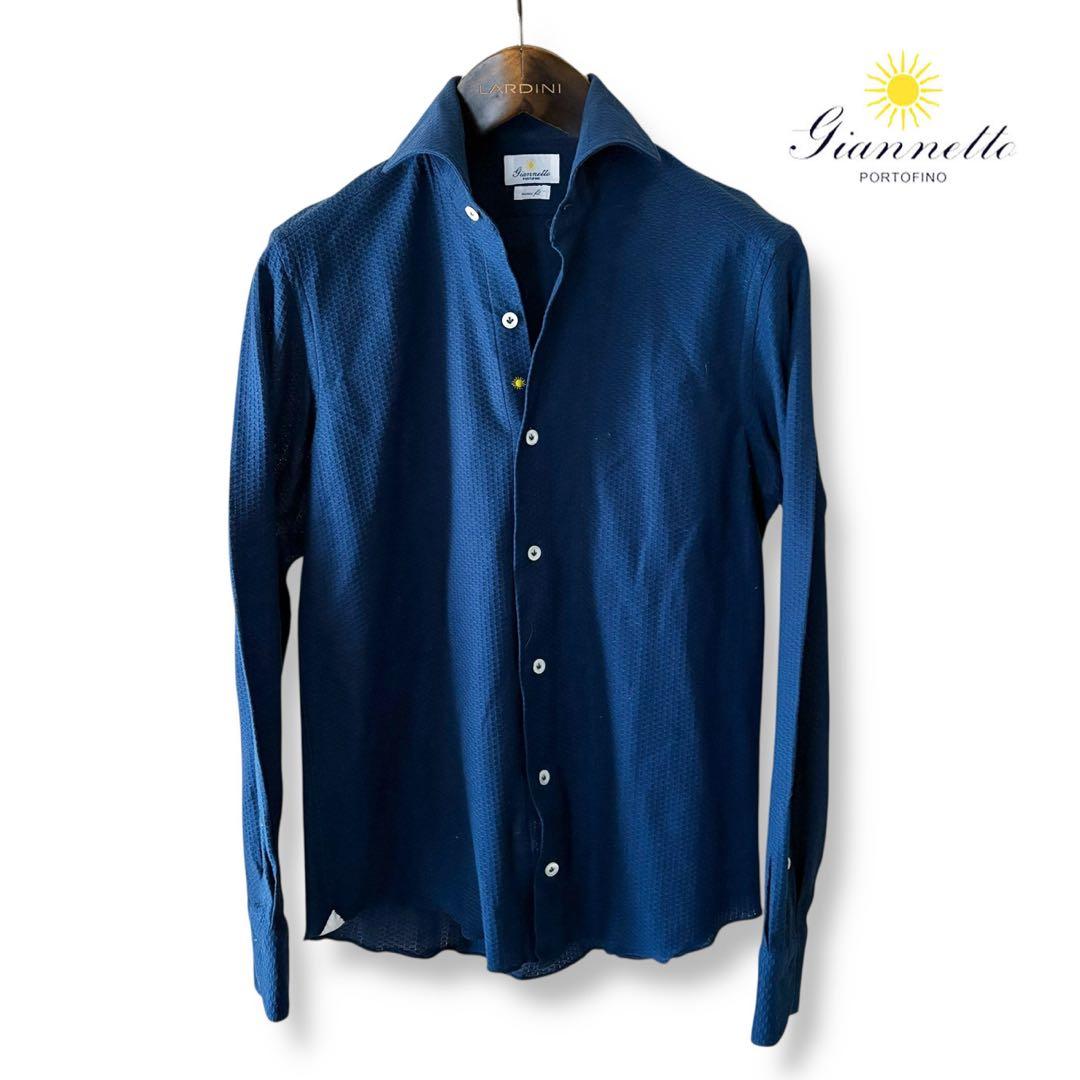 GIANNETTO vinci fit/ネイビー/コットンニットストレッチシャツ GIANNETTO vinci fit/ネイビー/コットンニットストレッチシャツ - メルカリ