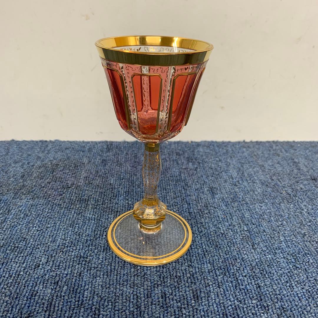 ボヘミアガラス エーゲルマン パネルグラス リキュールグラス ピンク