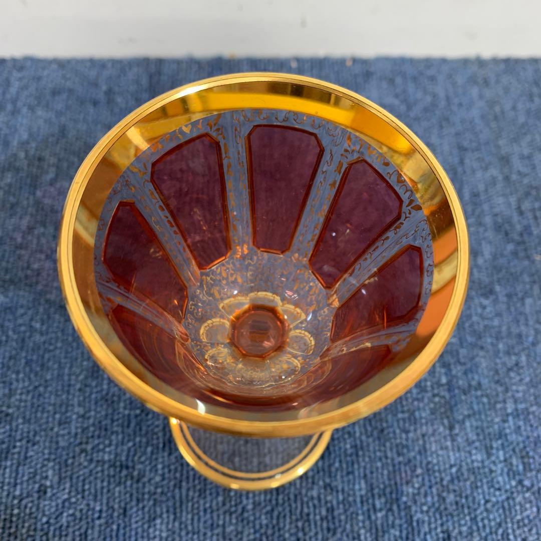 ボヘミアガラス エーゲルマン パネルグラス リキュールグラス ピンク